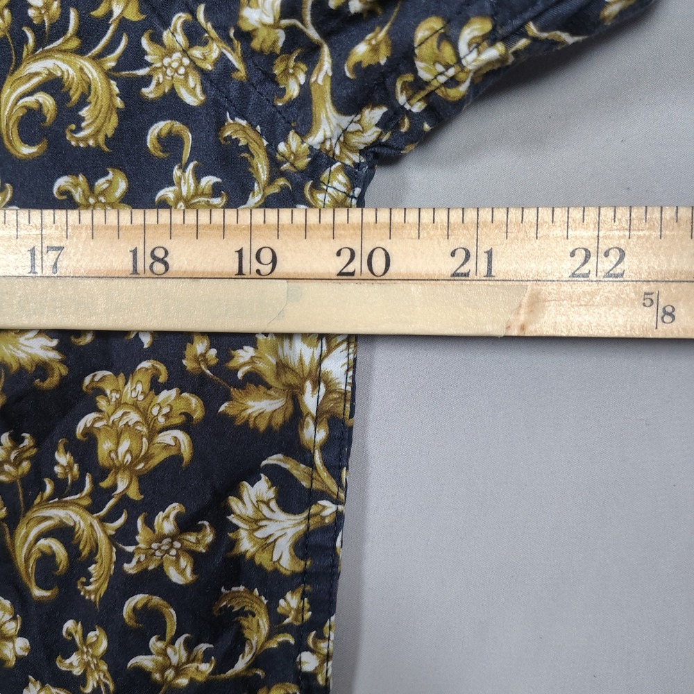 Denim & Flower Button Up Mens M Navy Gold Floral Baroque Slim Fit Cotton Shirt - Picture 6 of 7